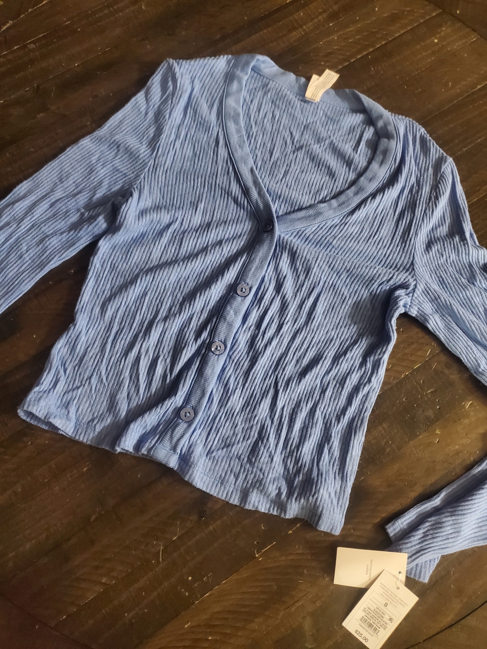 Auden Blue Ribbed Button-Front Pajama Top
